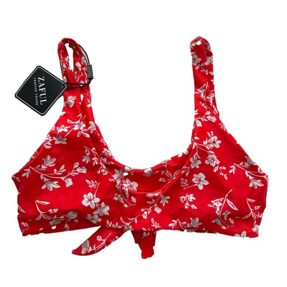 Zaful Bikini Set Red White Floral Knot Cheeky Two Piece Swim Bikini Size 4 NEW - Picture 5 of 11